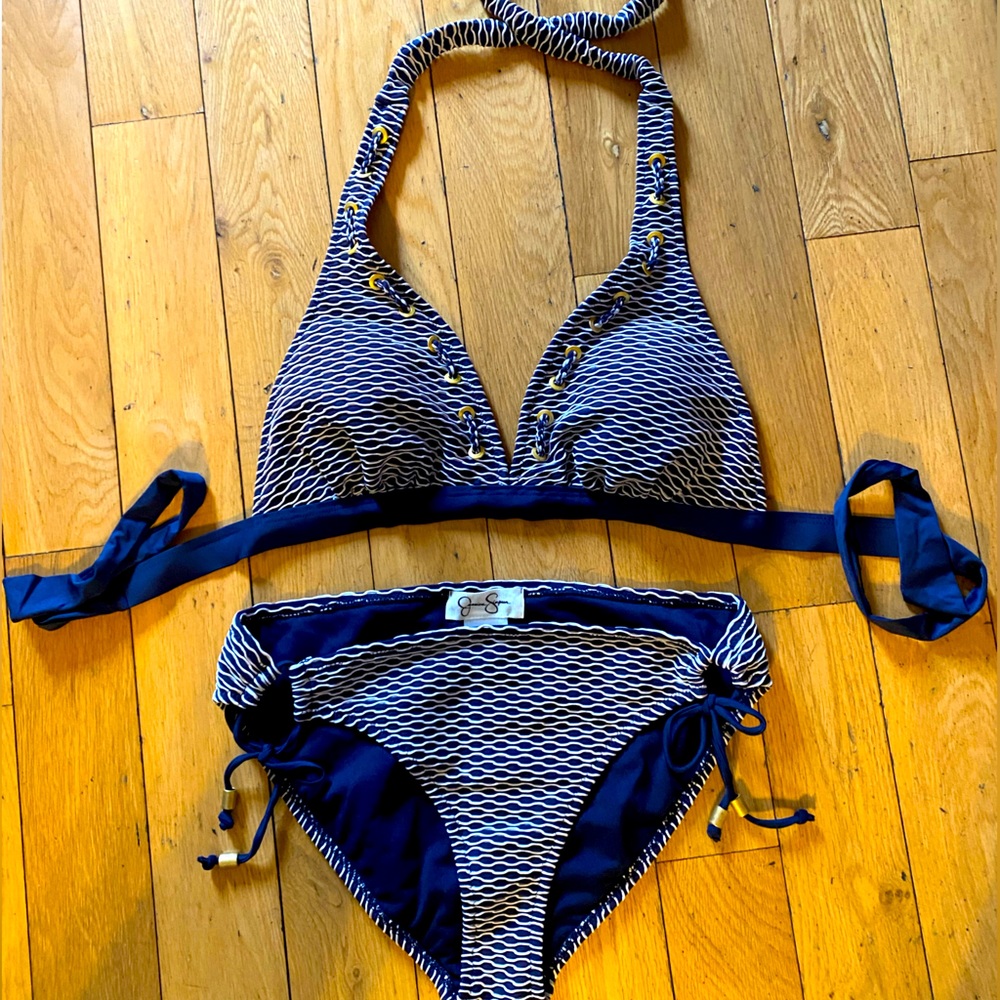 Jessica Simpson Bikini 👙 Navy and White/ Size Large.